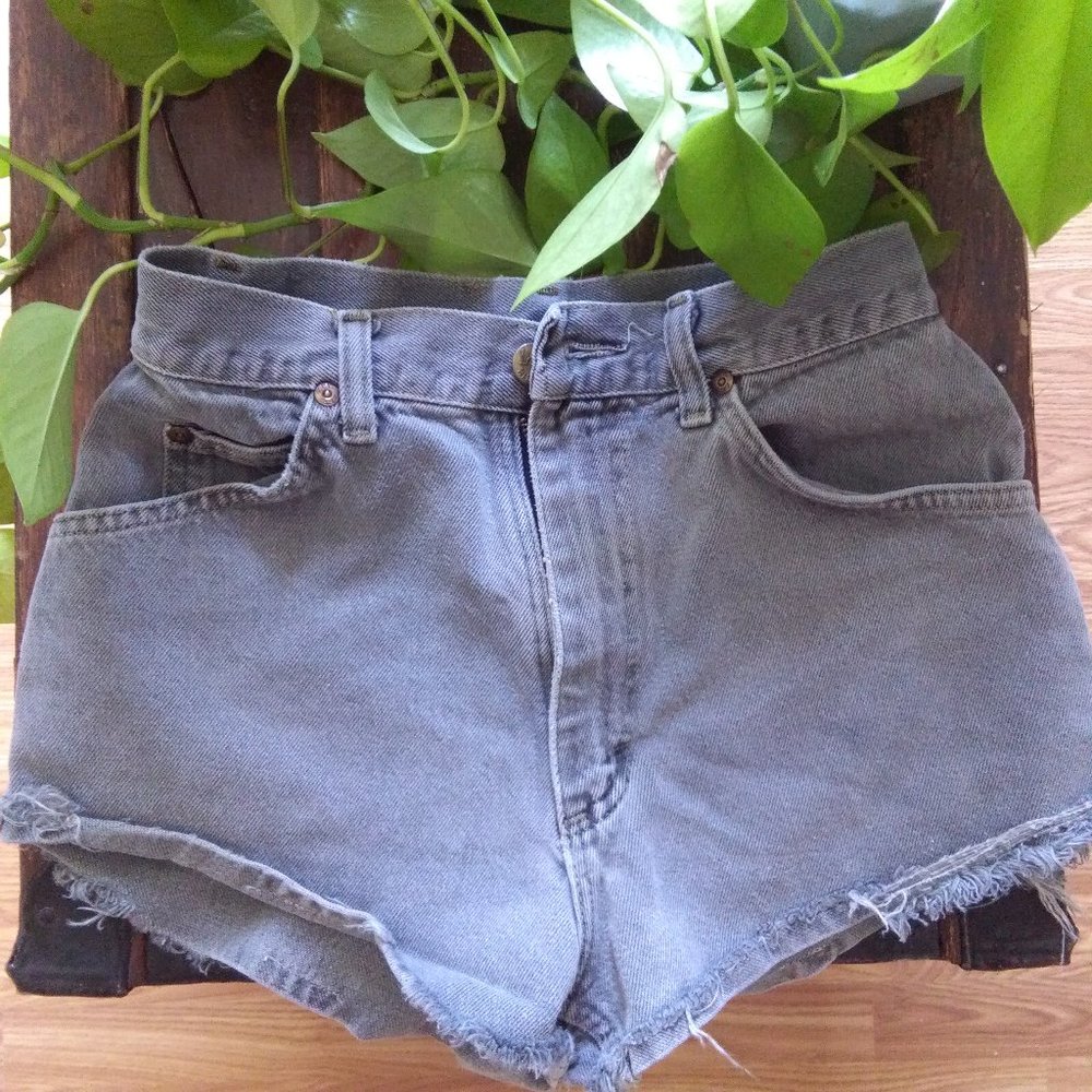Vintage Distressed Grey Denim Shorts